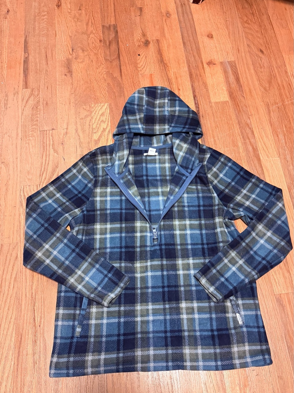 O'Neill women’s Navy and Olive Plaid Quarter-Zip Hoodie Sweater
